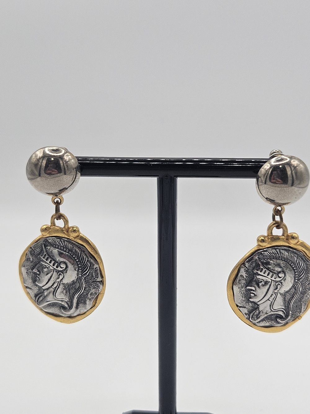 Gold-Trimmed Silver Coin Drop Earrings - Womens Jewelry